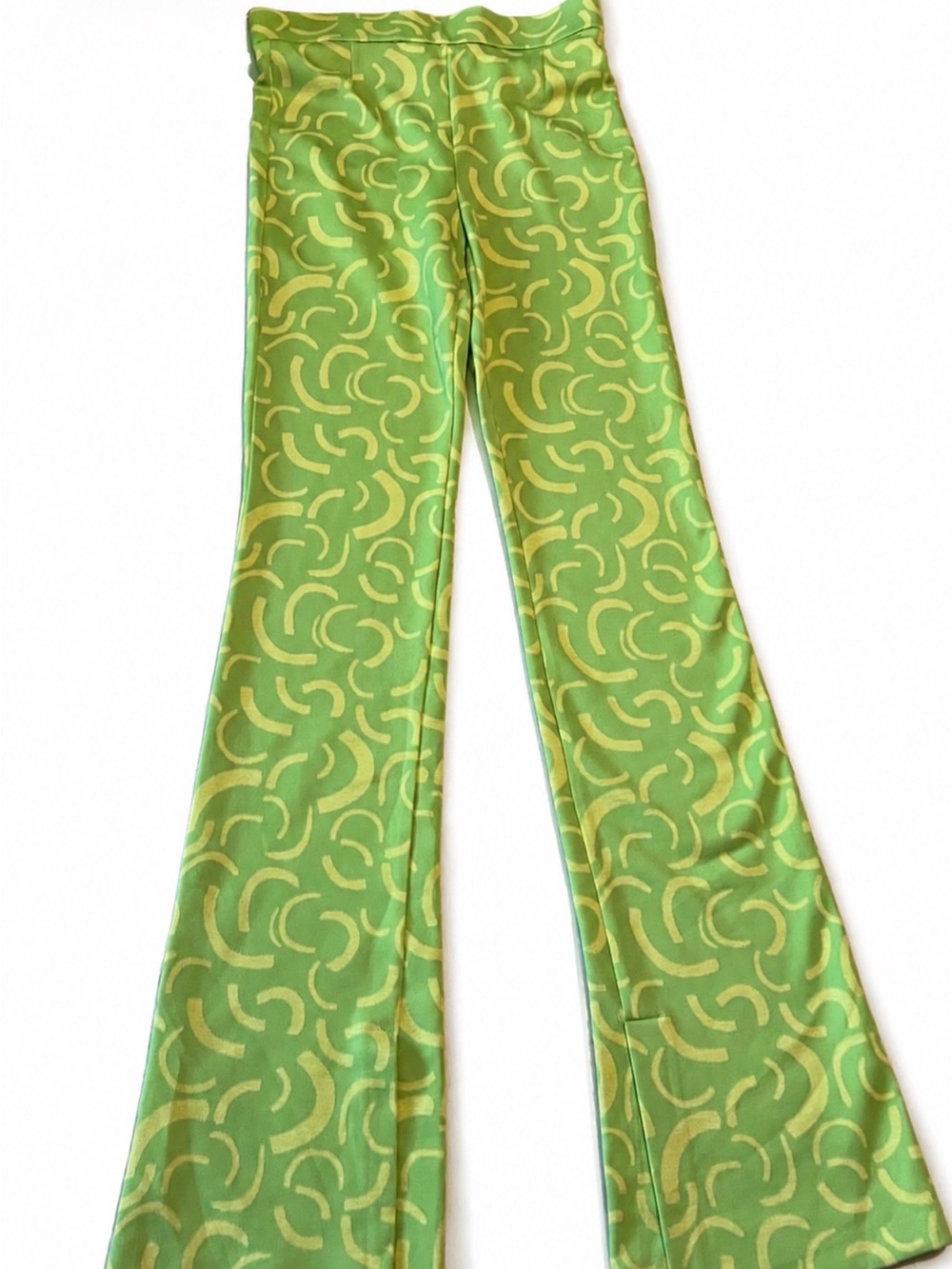 Zara Lime Green Patterned Flare Pants